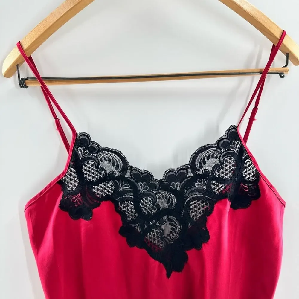 Victoria's Secret Vintage Gold Label Red & Black Lace Lingerie Nightgown Size M